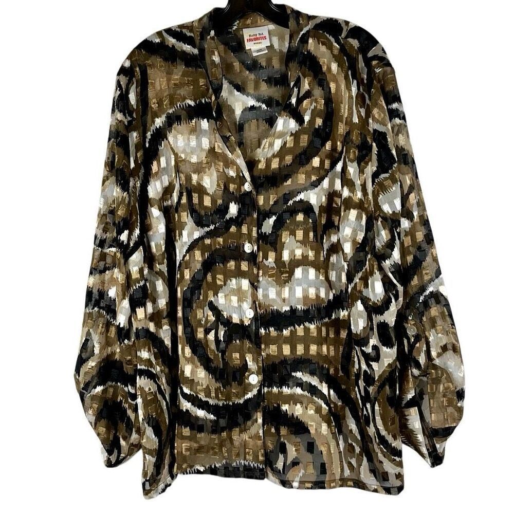 Ruby Rd. Favorites Animal Sheer Multicolor Button Down Blouse 20W